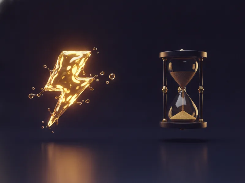 Goldener Blitz und Sanduhr nebeneinander – Sofortauszahlung gegenüber schneller Auszahlung